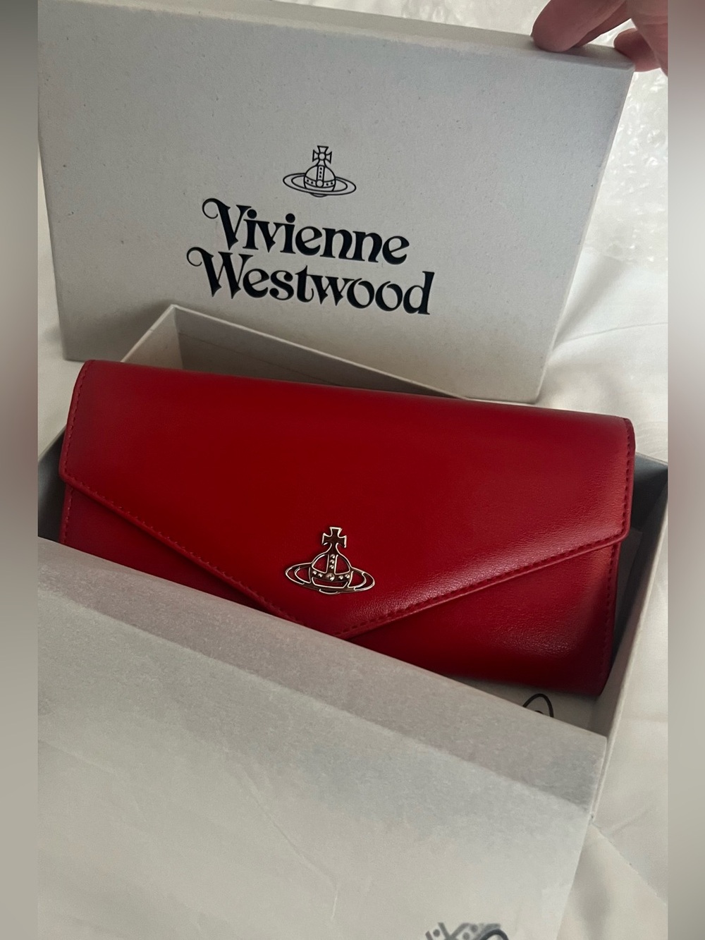 Vivienne Westwood Red Leather Envelope Wallet with Orb Emblem